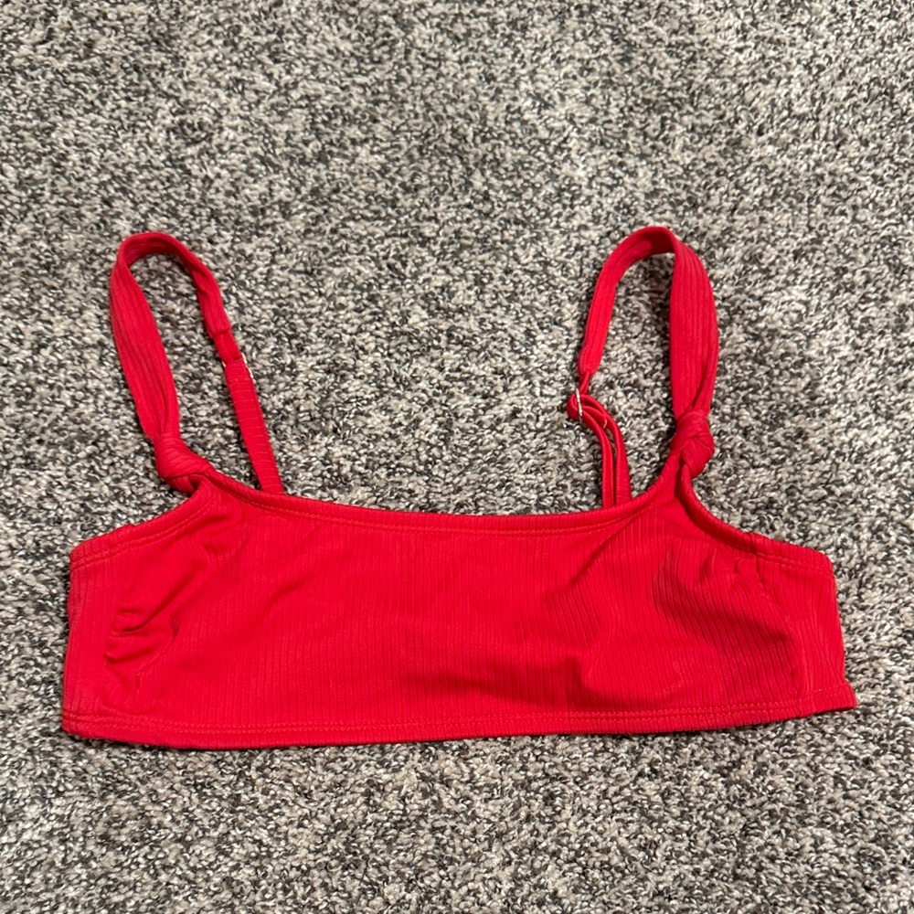 Red Ribbed Bikini Top